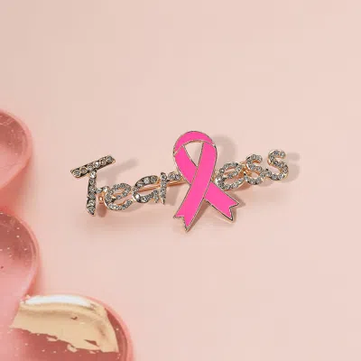 Fashnzfab Fearless Pink Ribbon Pin Brooch In Gold