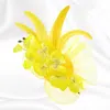 Fashnzfab Feather Accent Mesh Floral Fascinator Hair Clip Headband In Yellow