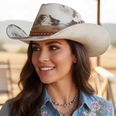 Fashnzfab Feather Accent Studded Band Rustic Vintage Distressed Western Cowgirl Fedora Hat In Neutral