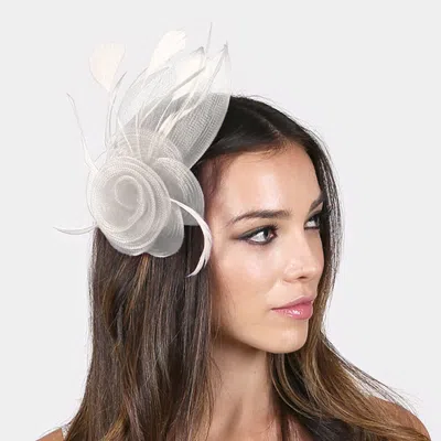 Fashnzfab Feather & Mesh Flower Hair Pinch Clip / Brooch In Neutral