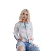 FASHNZFAB FEATHER & TIE-DYE PRINT CONTRAST PLAID HOOD SWEATER