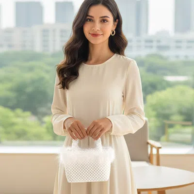Fashnzfab Feather Embellished Open Top Mini Tote Bag In White
