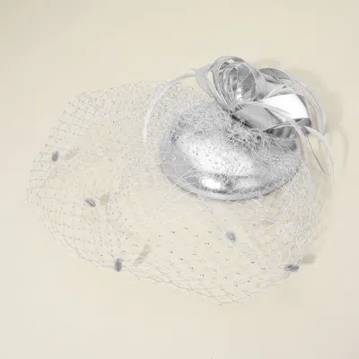 Fashnzfab Feather Mesh Bow Fascinator / Headband In Gray
