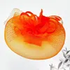 Fashnzfab Feather Mesh Fascinator Headband In Orange