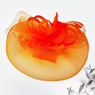 Fashnzfab Feather Mesh Fascinator Headband In Orange