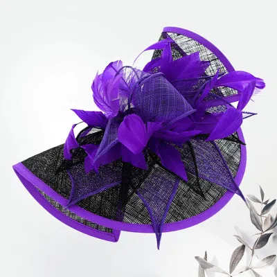 Fashnzfab Feather Mesh Fascinator / Headband In Purple