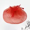 Fashnzfab Feather Mesh Fascinator / Headband In Red