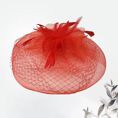 Fashnzfab Feather Mesh Fascinator / Headband In Red