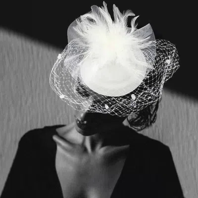 Fashnzfab Feather Mesh Fascinator / Headband In White