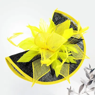 Fashnzfab Feather Mesh Fascinator / Headband In Yellow