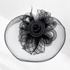 Fashnzfab Feather Mesh Flower Fascinator / Headband 11.25" X 12" In Black