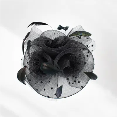 Fashnzfab Feather Mesh Flower Fascinator / Headband In Black