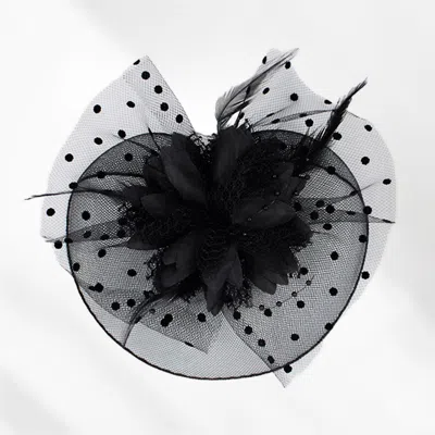 Fashnzfab Feather Mesh Flower Fascinator / Headband In Black