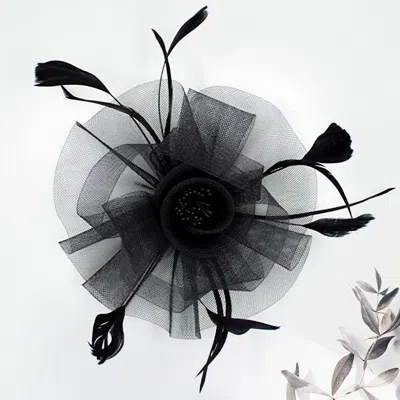 Fashnzfab Feather Mesh Flower Fascinator / Headband In Black