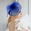 Fashnzfab Feather Mesh Flower Fascinator / Headband In Blue