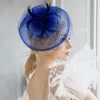 Fashnzfab Feather Mesh Flower Fascinator / Headband In Blue