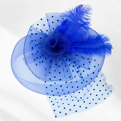 Fashnzfab Feather Mesh Flower Fascinator / Headband In Blue