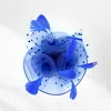 Fashnzfab Feather Mesh Flower Fascinator / Headband In Blue