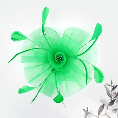 Fashnzfab Feather Mesh Flower Fascinator / Headband In Green