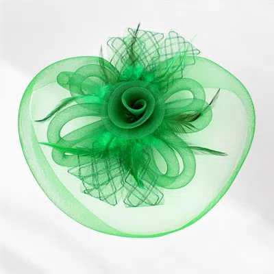 Fashnzfab Feather Mesh Flower Fascinator / Headband In Green