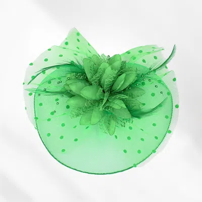 Fashnzfab Feather Mesh Flower Fascinator / Headband In Green