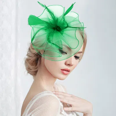 Fashnzfab Feather Mesh Flower Fascinator Headband In Green