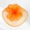 Fashnzfab Feather Mesh Flower Fascinator / Headband In Orange