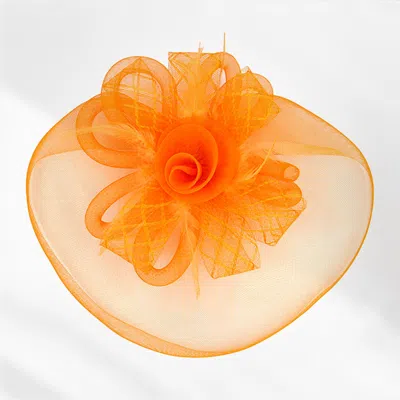 Fashnzfab Feather Mesh Flower Fascinator / Headband In Orange