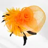 Fashnzfab Feather Mesh Flower Fascinator / Headband In Orange