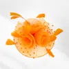 Fashnzfab Feather Mesh Flower Fascinator / Headband In Orange