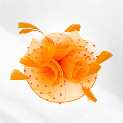 Fashnzfab Feather Mesh Flower Fascinator / Headband In Orange