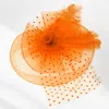 Fashnzfab Feather Mesh Flower Fascinator / Headband In Orange