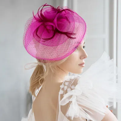 Fashnzfab Feather Mesh Flower Fascinator / Headband In Pink