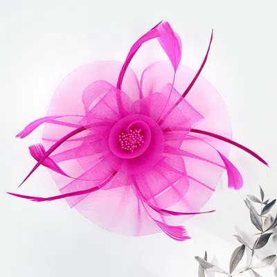 Fashnzfab Feather Mesh Flower Fascinator / Headband In Pink