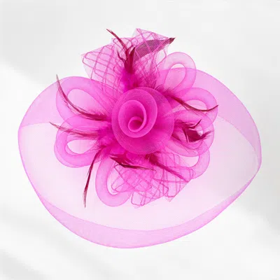 Fashnzfab Feather Mesh Flower Fascinator / Headband In Pink