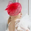 Fashnzfab Feather Mesh Flower Fascinator / Headband In Red