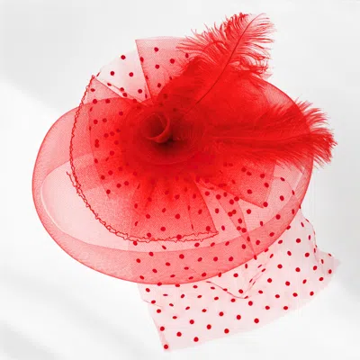 Fashnzfab Feather Mesh Flower Fascinator / Headband In Red