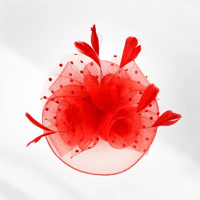Fashnzfab Feather Mesh Flower Fascinator / Headband In Red