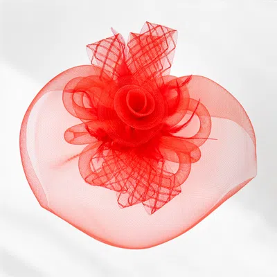 Fashnzfab Feather Mesh Flower Fascinator / Headband In Red