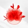 Fashnzfab Feather Mesh Flower Fascinator / Headband In Red
