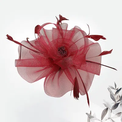 Fashnzfab Feather Mesh Flower Fascinator / Headband In Red