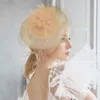 Fashnzfab Feather Mesh Flower Fascinator / Headband In Sand