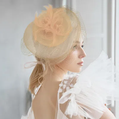 Fashnzfab Feather Mesh Flower Fascinator / Headband In Sand