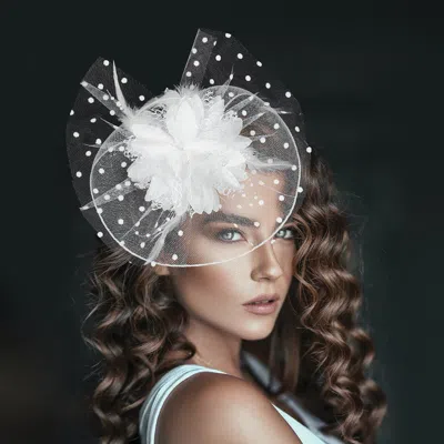Fashnzfab Feather Mesh Flower Fascinator / Headband In Transparent
