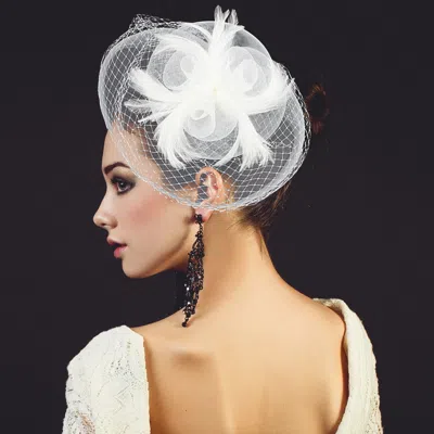 Fashnzfab Feather Mesh Flower Fascinator / Headband In White