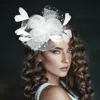 Fashnzfab Feather Mesh Flower Fascinator / Headband In White