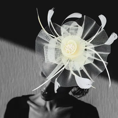 Fashnzfab Feather Mesh Flower Fascinator / Headband In White