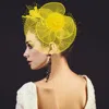 Fashnzfab Feather Mesh Flower Fascinator / Headband In Yellow