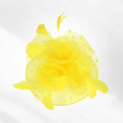 Fashnzfab Feather Mesh Flower Fascinator / Headband In Yellow