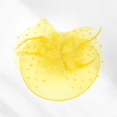 Fashnzfab Feather Mesh Flower Fascinator / Headband In Yellow